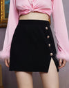 Decorative Button Slit Mini Skirt