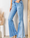 Kancan Mid Rise Raw Hem Flare Jeans