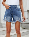 Distressed Raw Hem Asymmetric Waist Denim Shorts