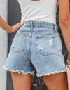 Distressed Fringe Denim Shorts with Pockets