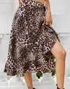 Tied Ruffled Leopard Midi Skirt