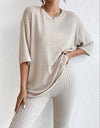 Ribbed Round Neck T-Shirt and Pants Lounge Set