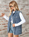 Raw Hem Sleeveless Button Up Denim Jacket