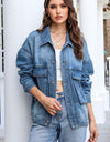 Button Up Dropped Shoulder Denim Jacket with Pockets