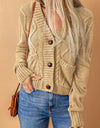 Woven Right Mixed Knit Button Down Cardigan with Pockets