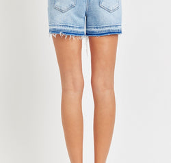 RISEN High Rise Distressed Hem Denim Shorts