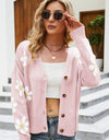 Floral Ribbed Trim Drop Shoulder Cardigan
