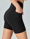 V-Waist Ribbed Sports Biker Shorts with Pockets