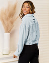 Distressed Fringe Trim Denim Jacket