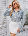 Pocketed Button Up Dropped Shoulder Denim Jacket