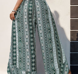 Slit Ruffled Geometric Wide Leg Pants