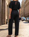 Perfee Notched Half Sleeve Straight Jumpsuit