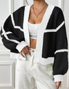 Contrast Open Front Long Sleeve Cardigan