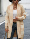 Plaid Dropped Shoulder Cardigan with Pocket