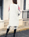 Geometric Fringe Hem Open Front Duster Cardigan