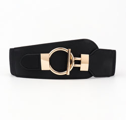 PU Elastic Wide Belt with Alloy Buckle