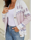 Printed V-Neck Buttoned Cardigan