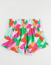 Smocked Contrast Print High Waist Skort