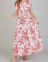 Tiered Floral Notched Short Sleeve Dress