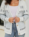 Printed V-Neck Buttoned Cardigan