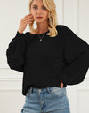 Openwork Boat Neck Lantern Sleeve Sweater