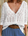 Openwork V-Neck Half Sleeve Cardigan