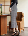 Houndstooth Decorative Button Slit Midi Skirt