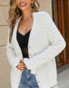 Openwork Flounce Sleeve Button-Up Fuzzy Cardigan