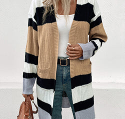 Color Block Open Front Drop Shoulder Cardigan