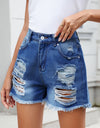 Distressed Raw Hem Denim Shorts