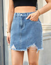 Distressed Raw Hem Denim Skirt