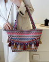 Printed Tassel Detail Tote Bag