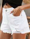 Frayed Hem Distressed Denim Shorts with Pockets