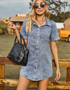 Button Up Short Sleeve Mini Denim Dress