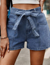 Tie Belt Denim Shorts with Pockets