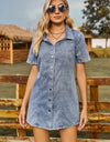 Button Up Short Sleeve Mini Denim Dress