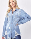 RISEN Button Up Distressed Denim Shirt