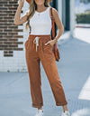 Drawstring Waist Corduroy Pants with Pockets