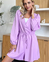 Double Take Full Size Drawstring Long Sleeve Romper