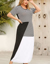 Plus Size Striped Color Block Round Neck Dress