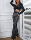 Double Take Sequin High Waist Flared Pants