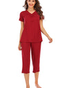 V-Neck Short Sleeve Top and Pants Lounge Set