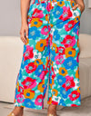 Plus Size Floral Drawstring Wide Leg Pants with Pockets