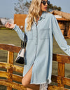 Button Up Collared Neck Raw Hem Denim Dress