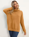 Slit Turtleneck Dropped Shoulder Sweater