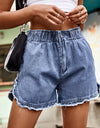 Raw Hem Elastic Waist Denim Shorts