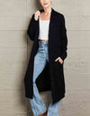 Waffle Knit Open Front Duster Cardigan With Pockets