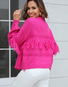 Fringe Trim Open Front Cardigan