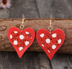 Sequin Heart Leather Drop Earrings