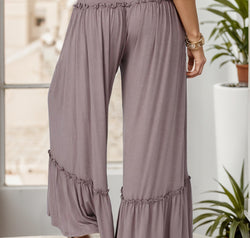 Wide Leg Ruffle Trim Pants